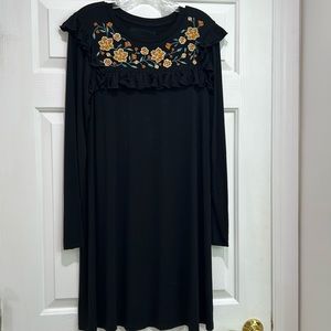 Cupio black dress with floral embroidery. Size medium